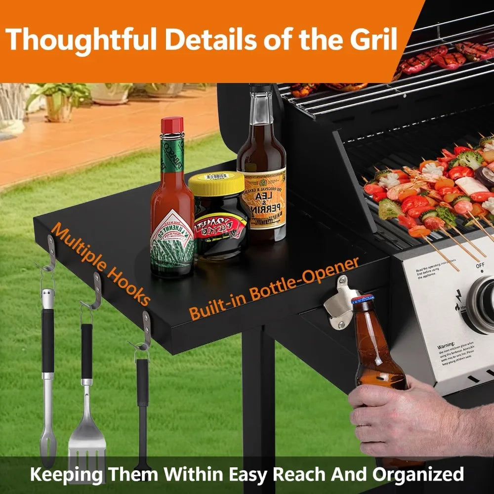 5 Burner Propane Gas Grill Griddle Combo Dual Zone BBQ