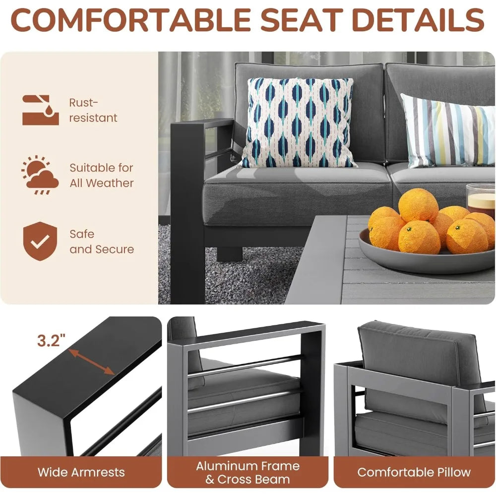 Aluminum Outdoor Patio Furniture Set Seven Seat Modern Conversation