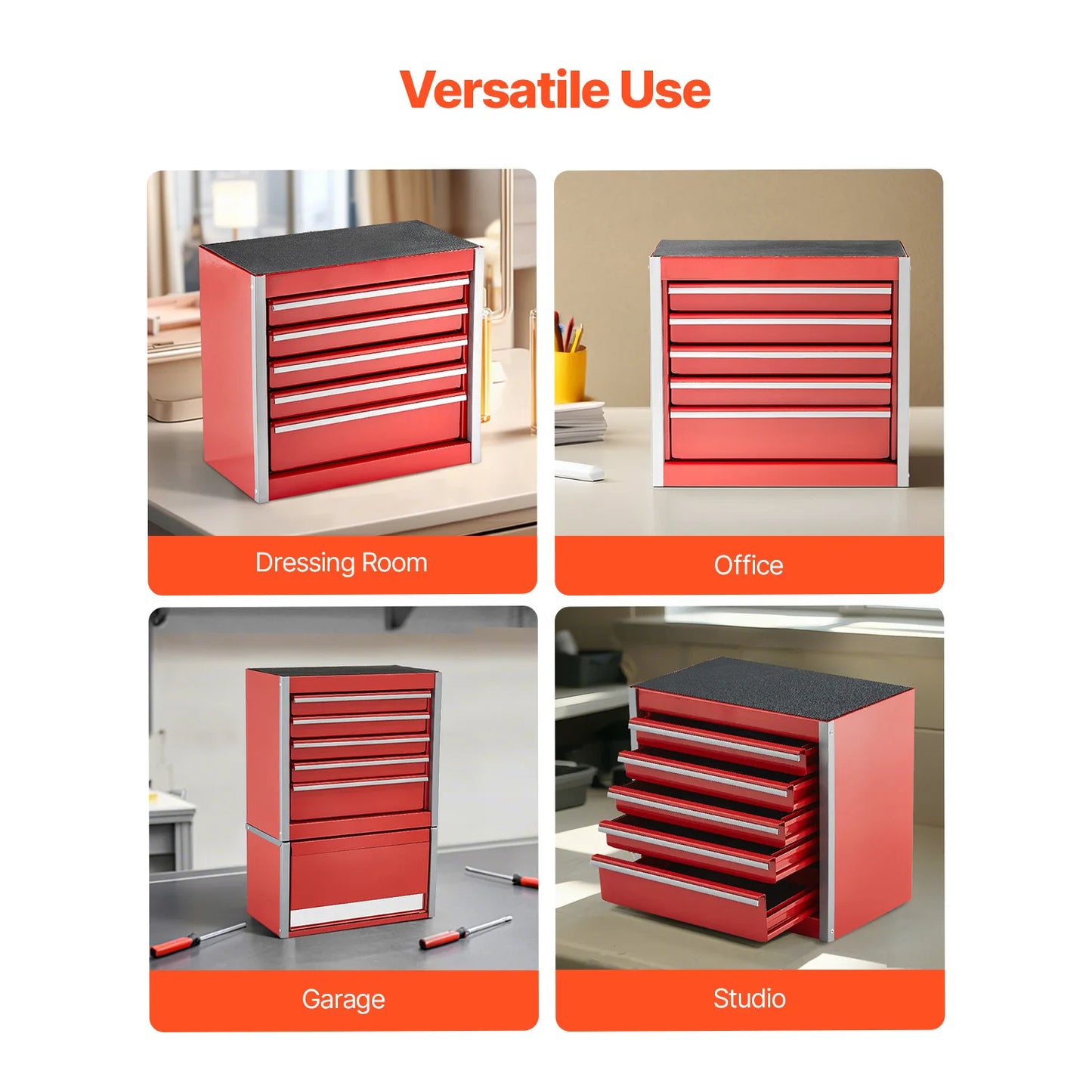 SucceBuy Five Drawer Metal Tool Box With PP Feet Storage