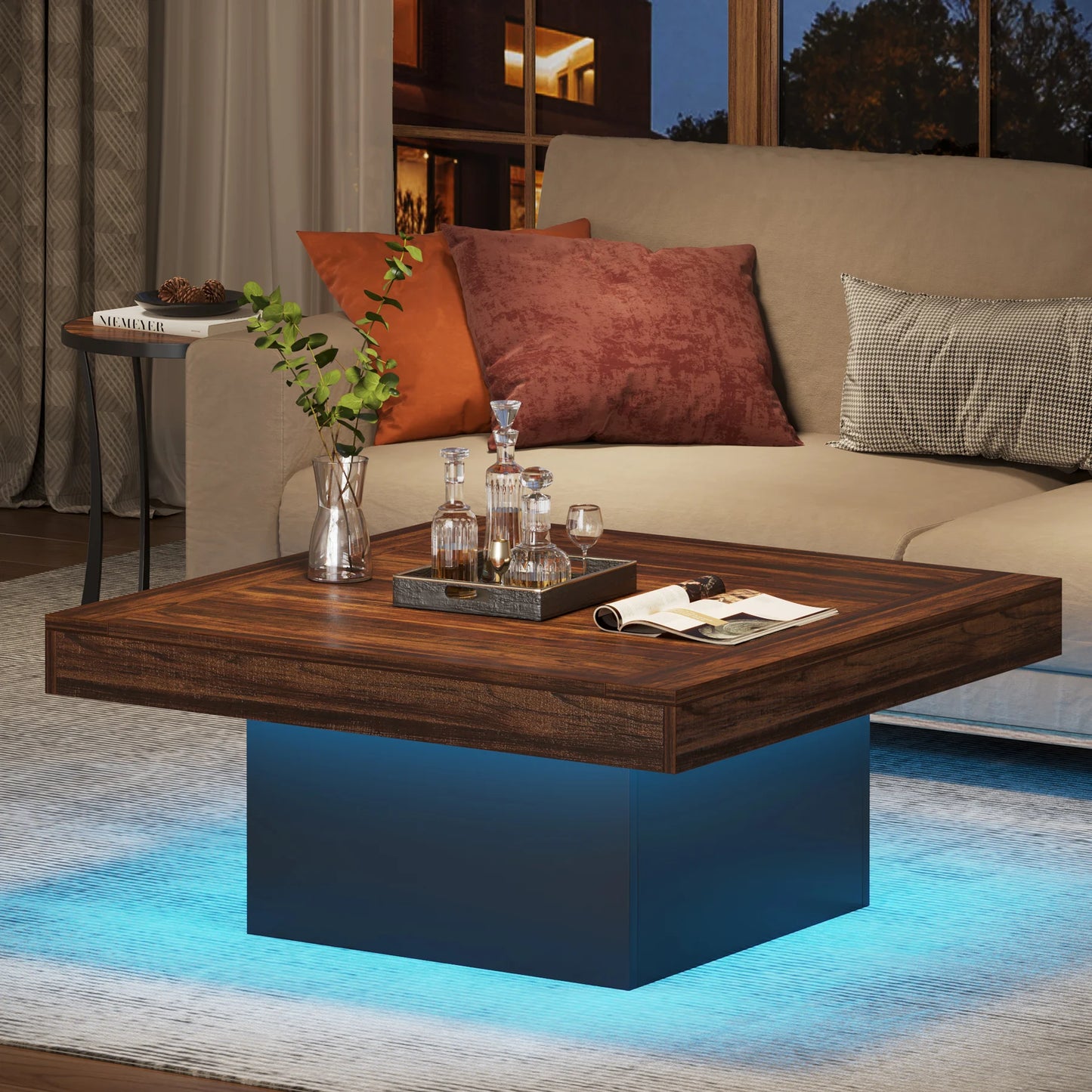 Tribesigns LED Square Coffee Table Engineered Wood Living Room