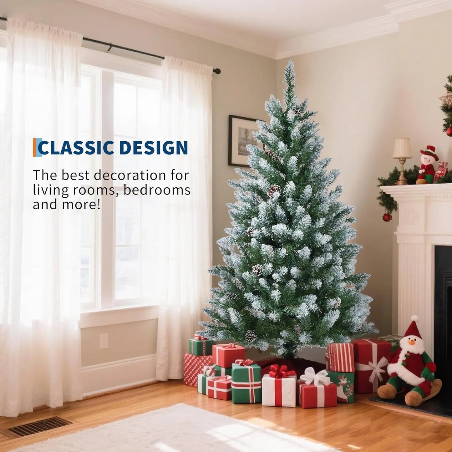 NoHign Prelit Artificial Christmas Tree With LED Lights Partially Flocked