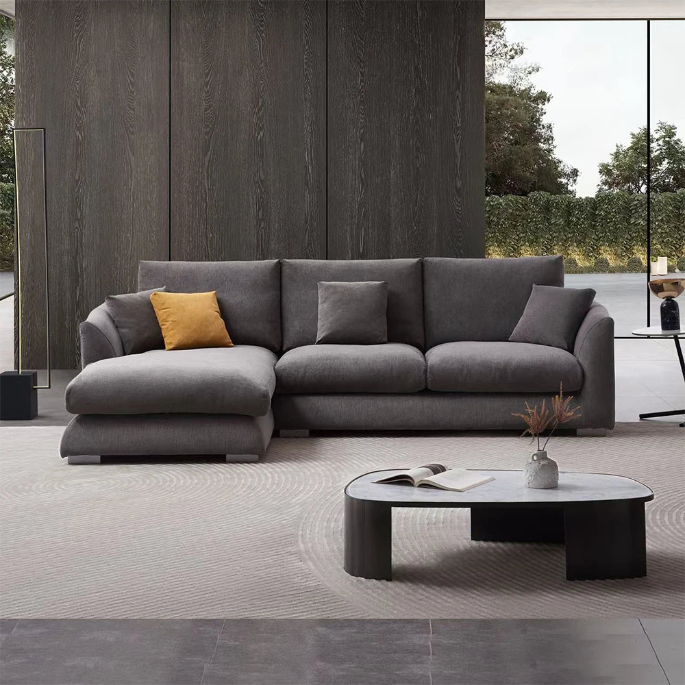 Cloud Down Filled L-Shaped Chaise Sofa Recliner Modern Linen