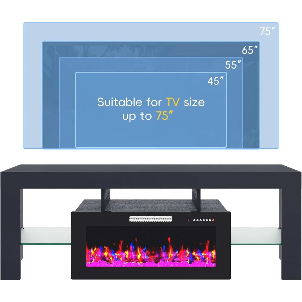 TOLEAD High Gloss TV Stand With Electric Fireplace