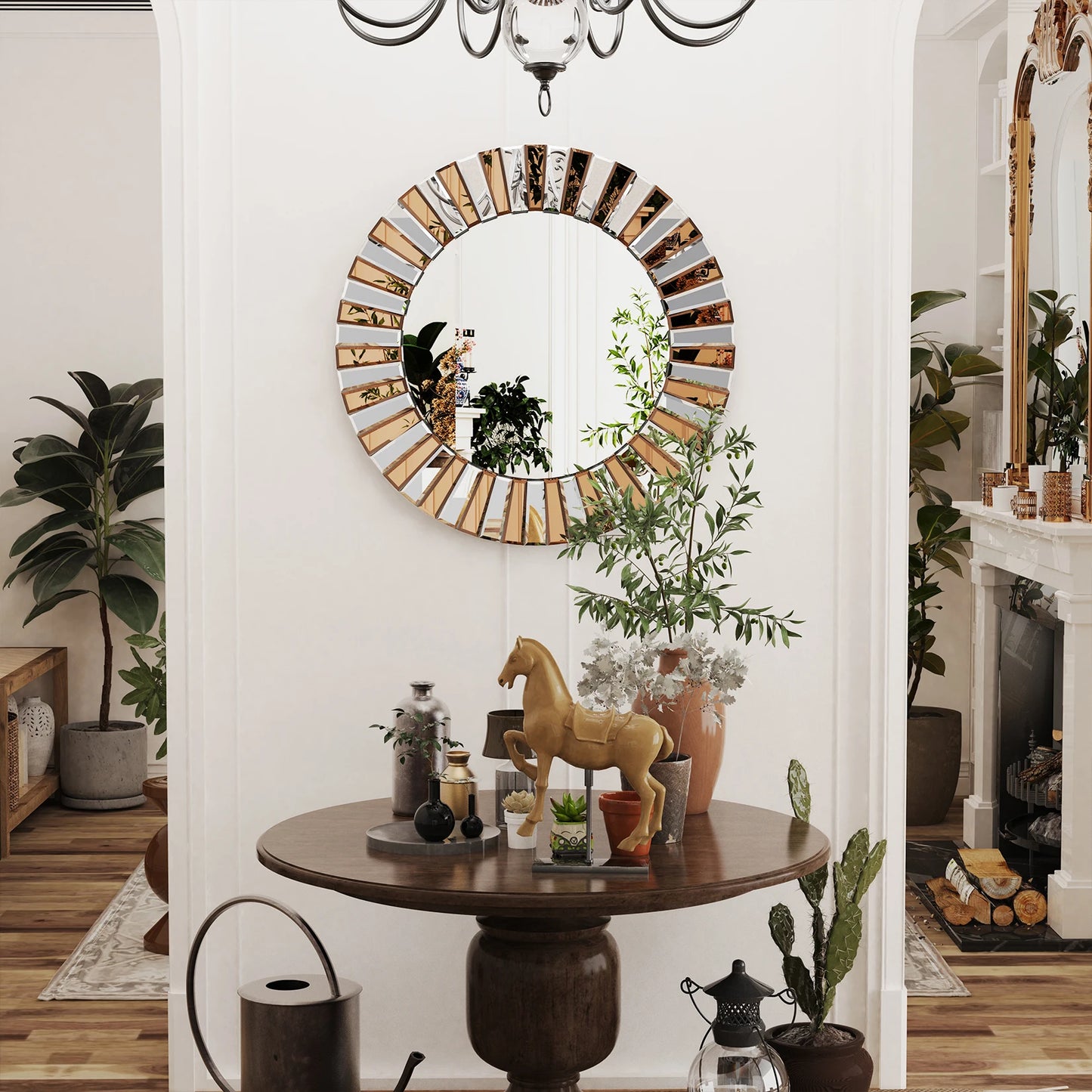 Wisfor Sunburst Round Mirror Beveled Glass Vanity Decor