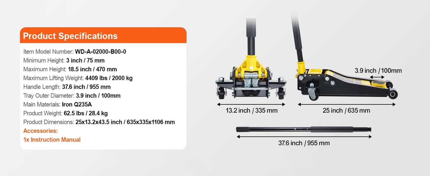 SucceBuy Low Profile Floor Jack Heavy Duty Hydraulic Car Jack