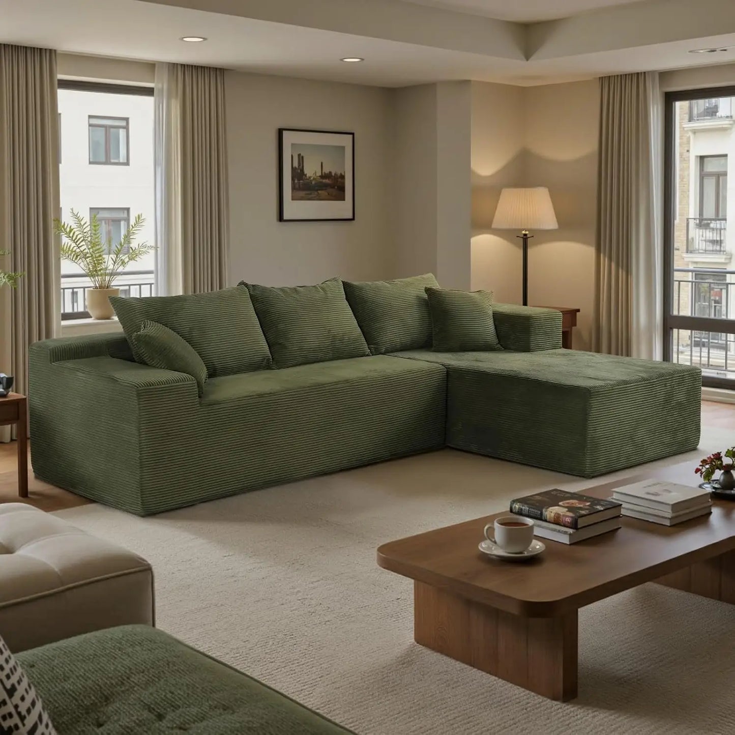 Angduo Cloud Sectional Sofa With L Shaped Chaise Modern Velvet