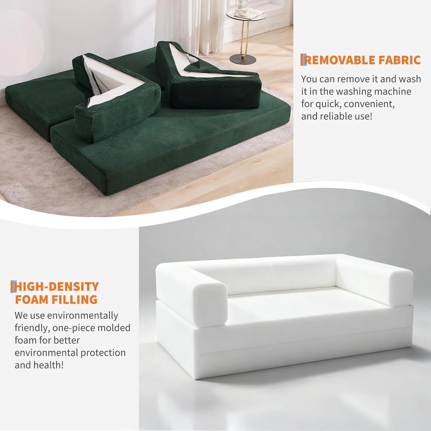 Corduroy Convertible Sleeper Sofa 5 In 1 Fixed Frame