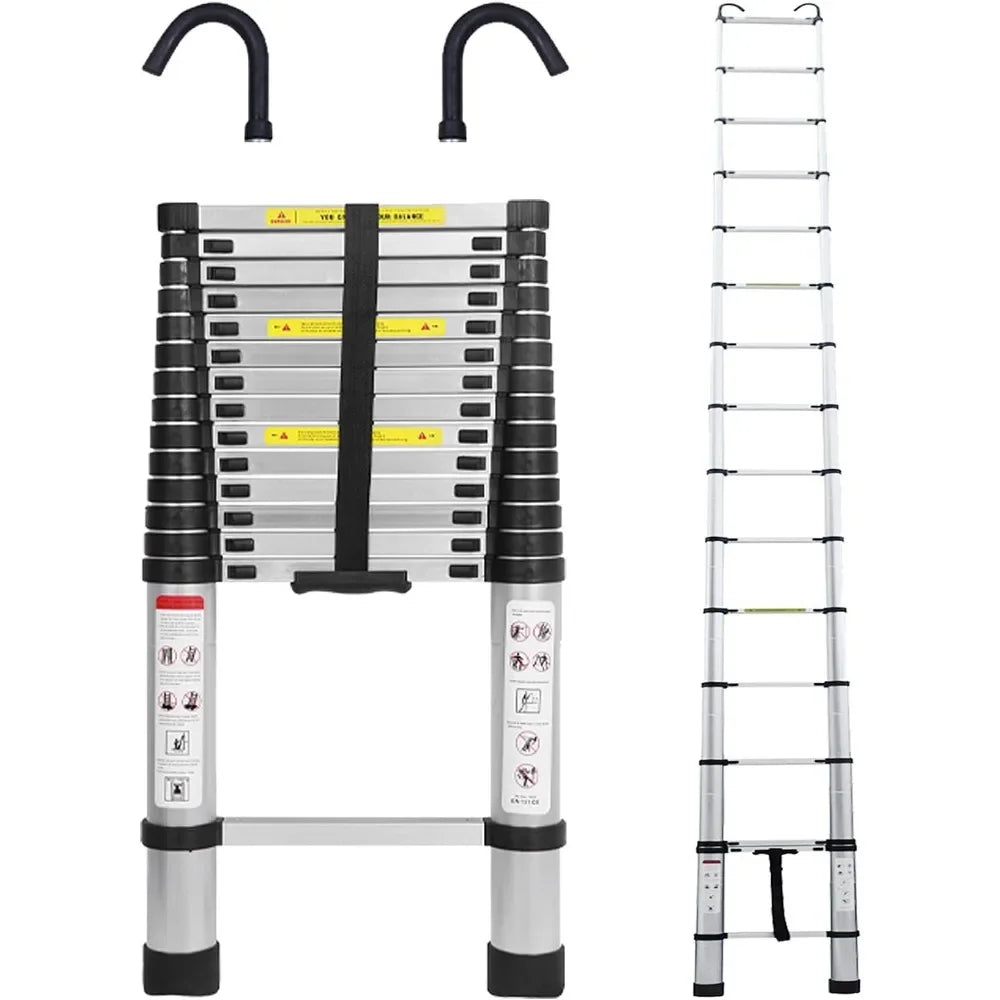 ANGDUO Telescoping Aluminum Ladder with Detachable Hooks