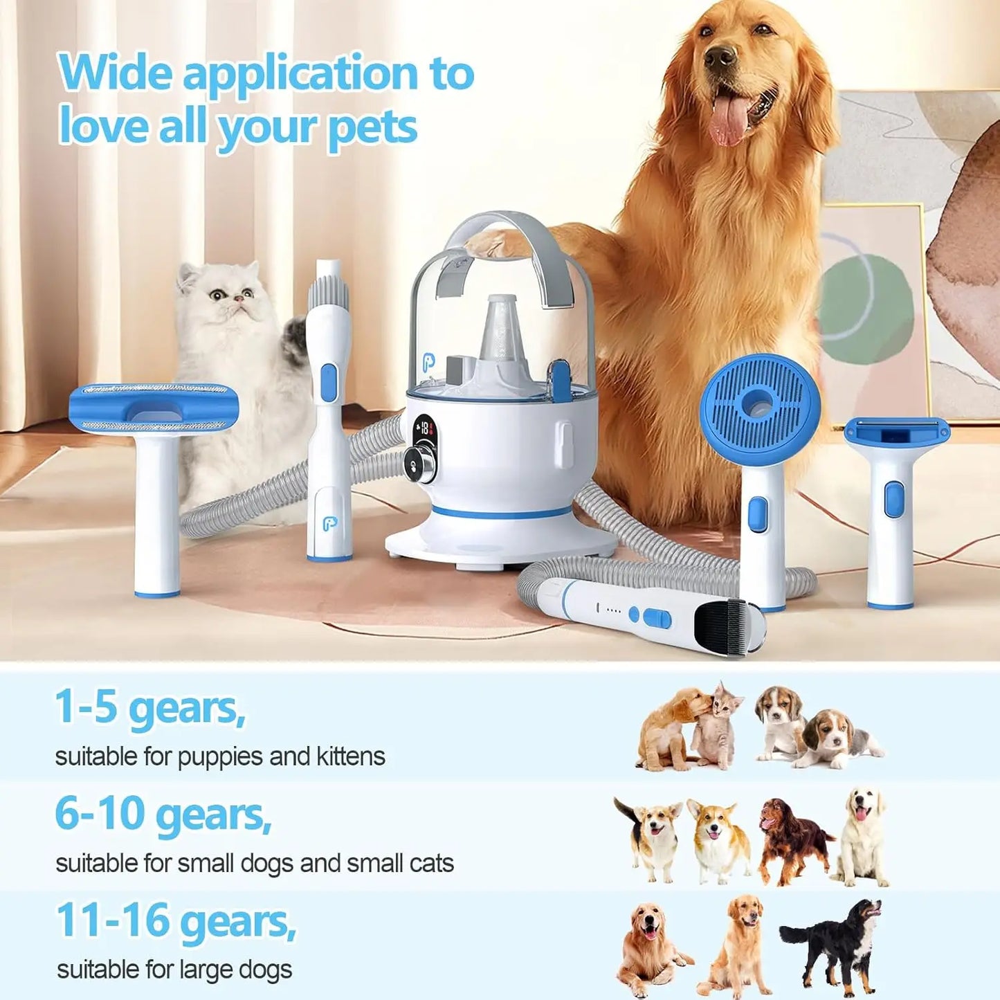 Hign-concerned Five in One Pet Grooming Vacuum Kit Low Noise