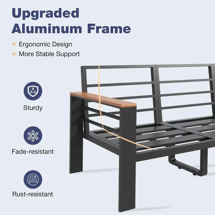 XMSJ Aluminum Patio Furniture Set Five Seat Outdoor Sectional Washable Cushions
