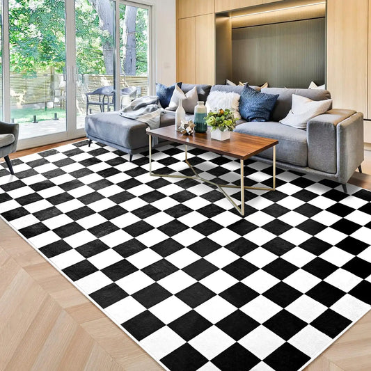 CN Checkered Area Rug Checkerboard Plaid Carpet Living Room