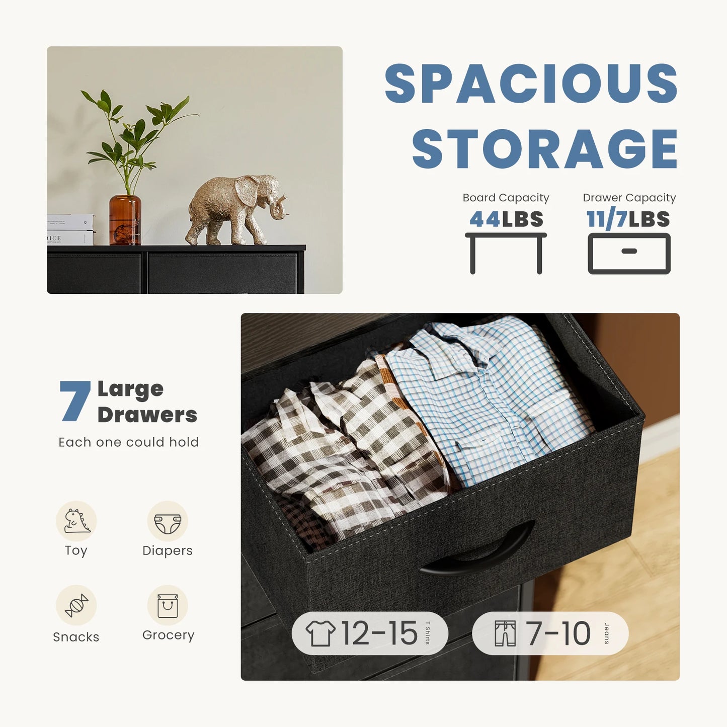 JHK Desser With 7 Fabric Drawers Organizer Storage Closet Chest