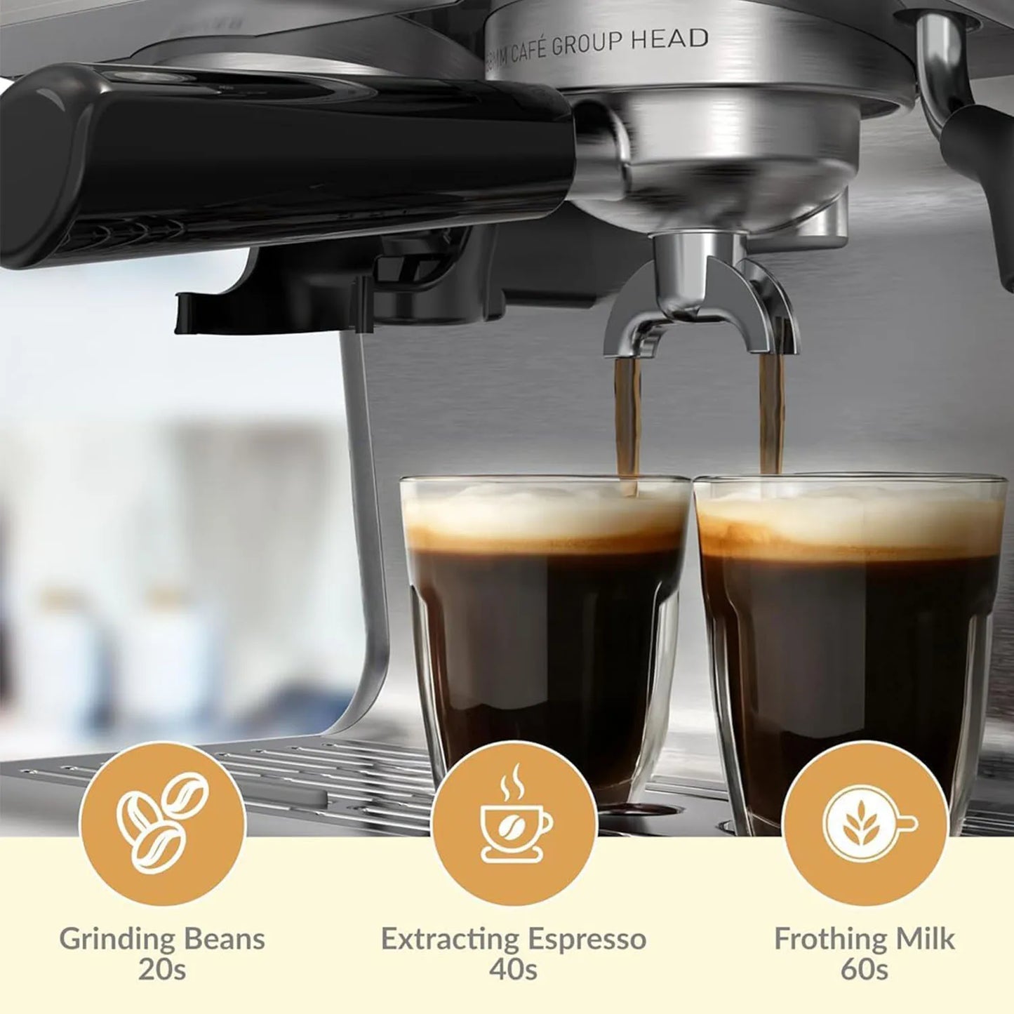 Acekool 20 Bar Semi Automatic Espresso Machine With Grinder 1450W