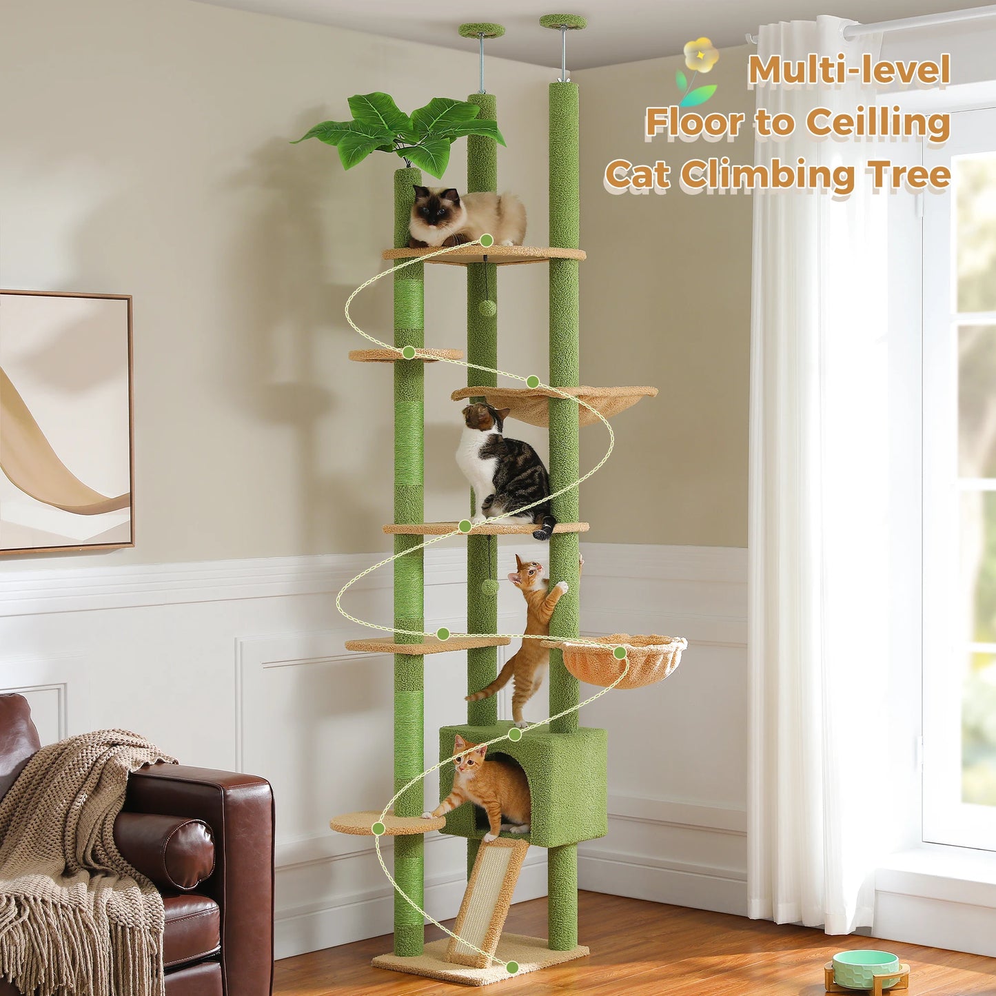 PETEPELACN Cactus Cat Tree Floor to Ceiling Tower Condo