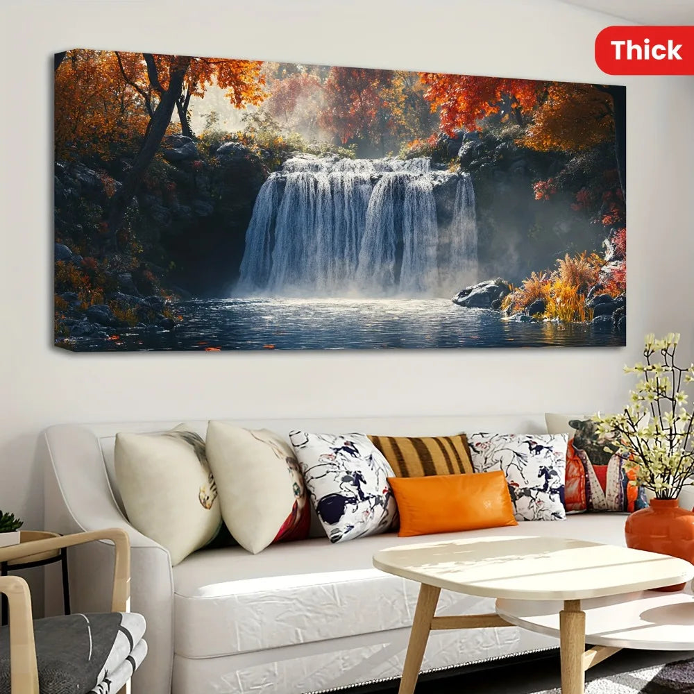 Hignconcerned Pine Wood Frame Wall Art Forest Waterfall