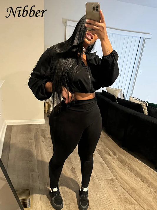 NIBBER Spring Women 2 Piece Tracksuit Set Zipper Jacket