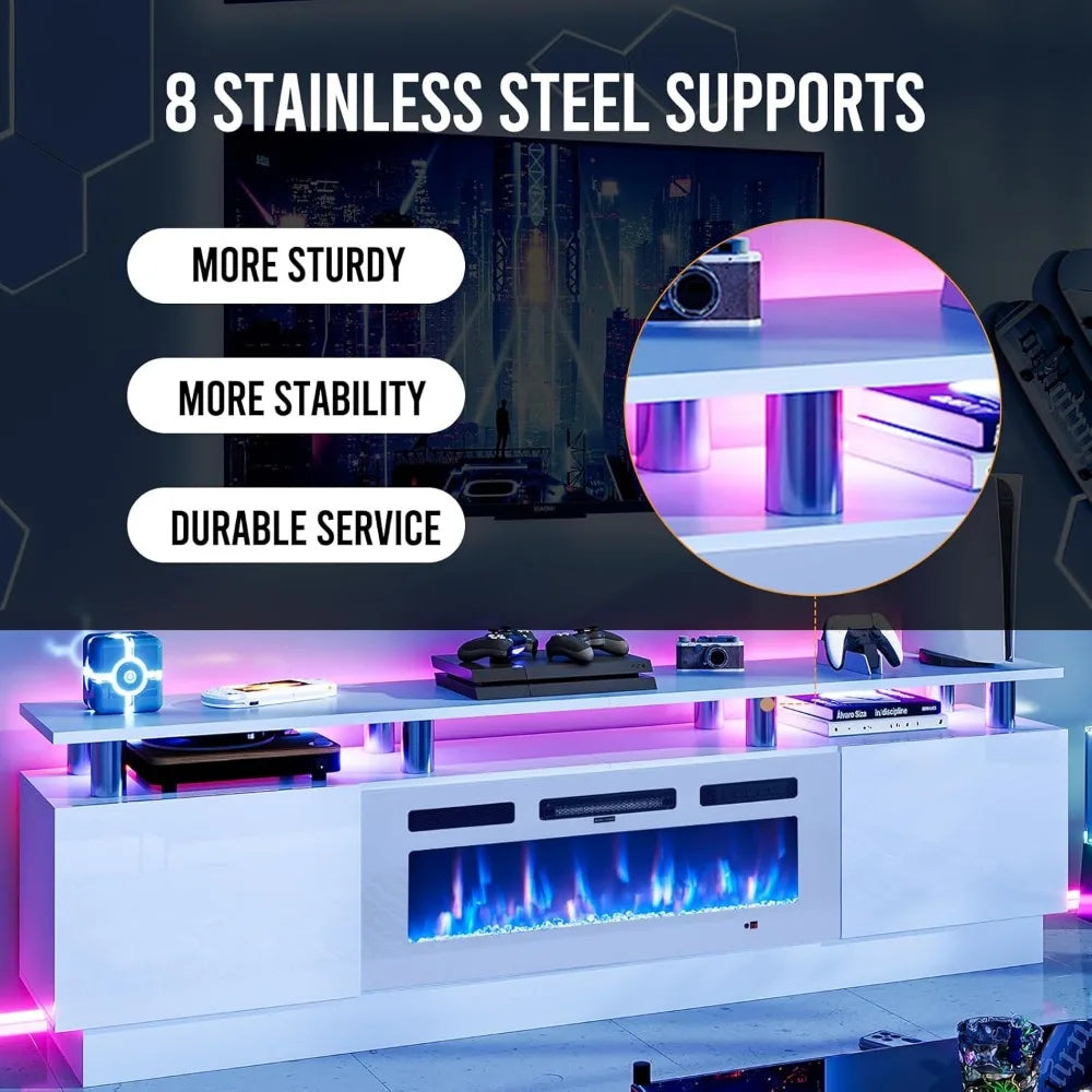 XMSJ Modern Electric Fireplace TV Stand With LED Lights