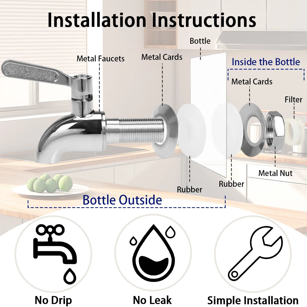 Two 1 Gallon Glass Drink Dispensers With Stand 304 Faucet
