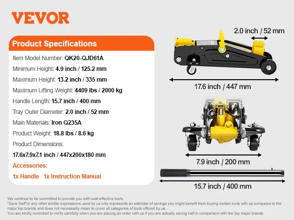 SucceBuy Low Profile Floor Jack Heavy Duty Hydraulic Car Jack