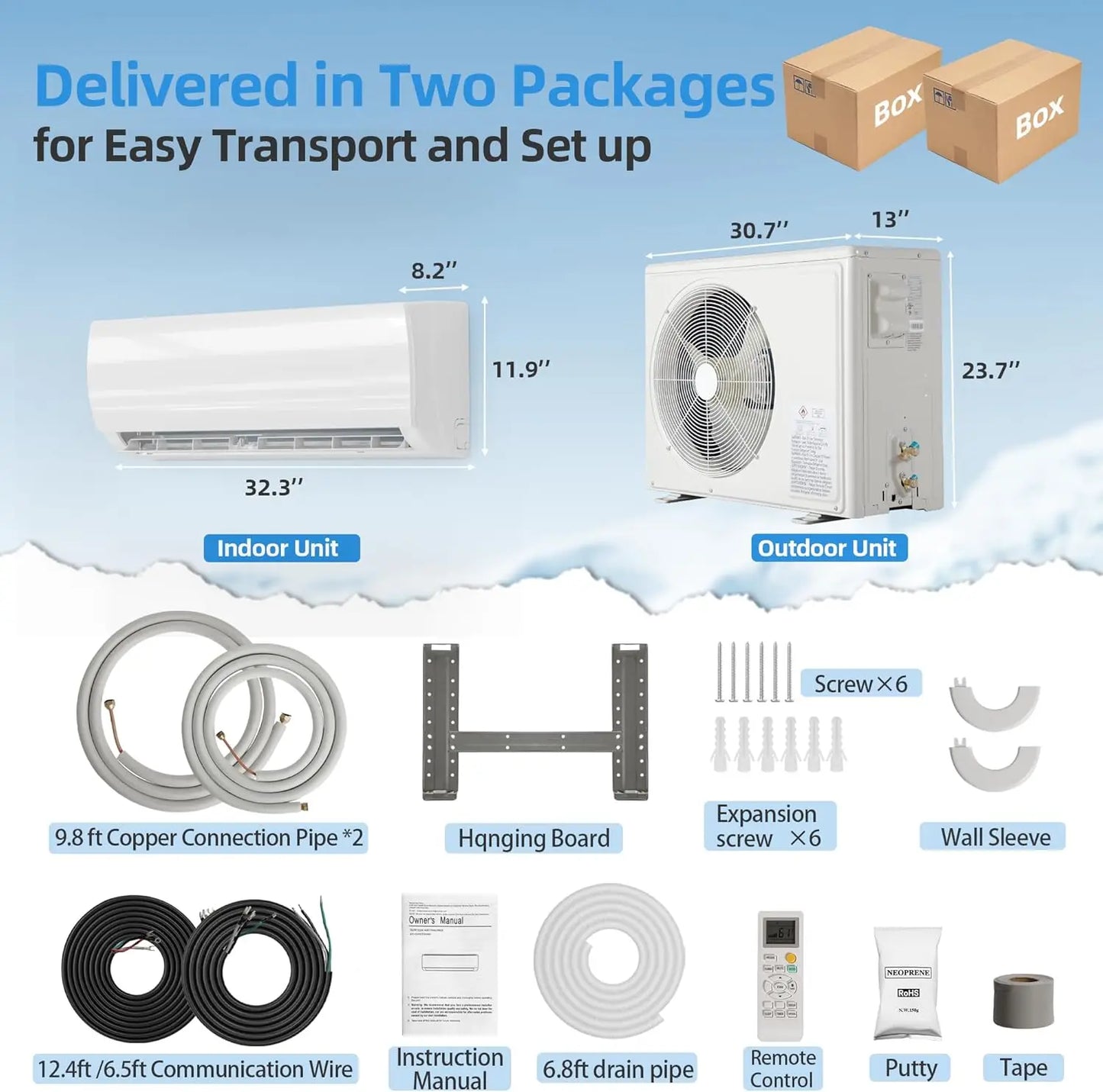 12000 BTU Mini Split Air Conditioner Conditioner Inverter Heater 19 SEER2