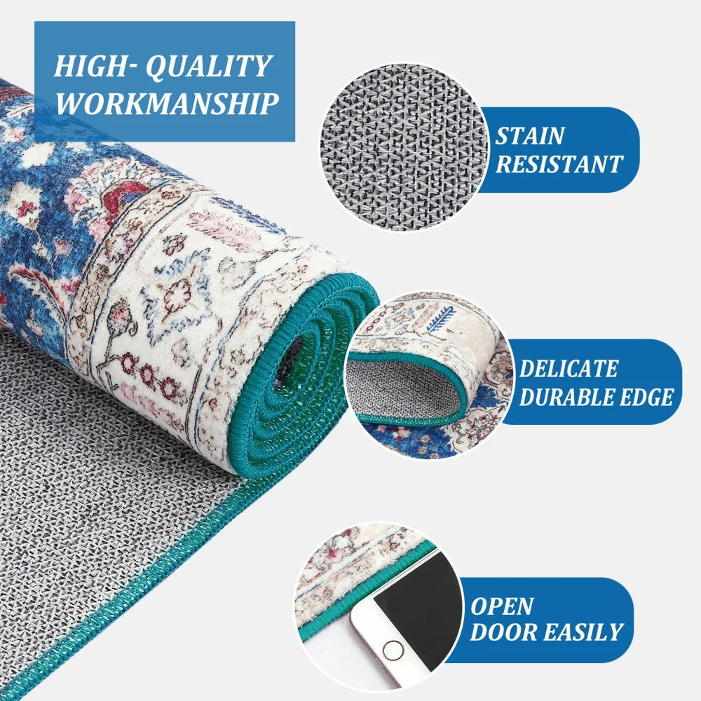 HobbyLane Washable Vintage Area Rug Non Slip Backing