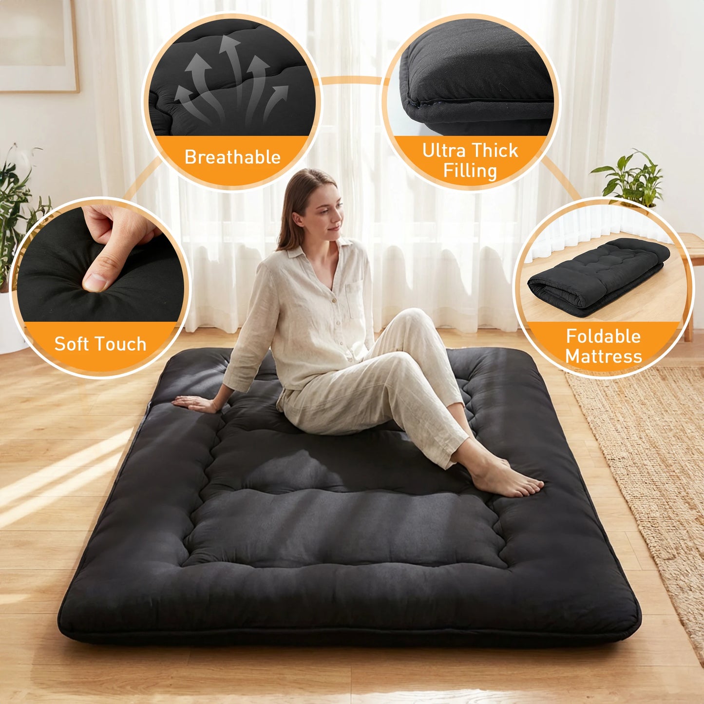 JHK Foldable Soft Bed Mattress Portable Topper For Home Use