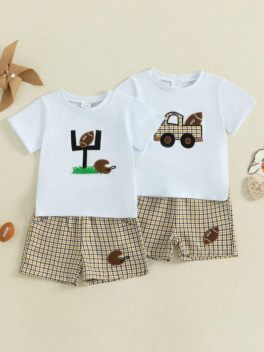 Toddler Boys Summer Set With Car Embroidery Tee And Shorts