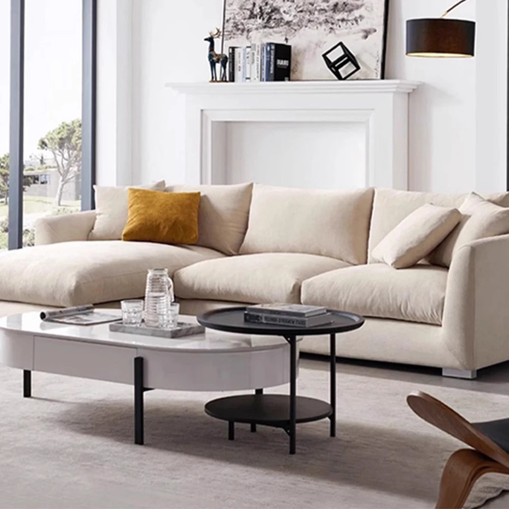 Cloud Down Filled L-Shaped Chaise Sofa Recliner Modern Linen