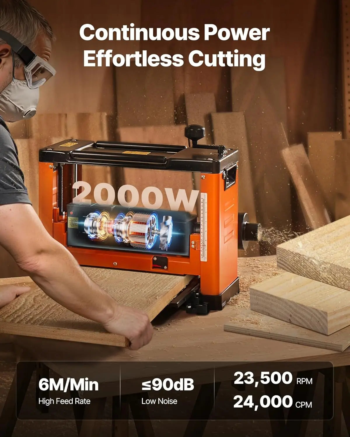 XMSJ Thickness Planer Benchtop Power Tool Dual Rollers 23500RPM