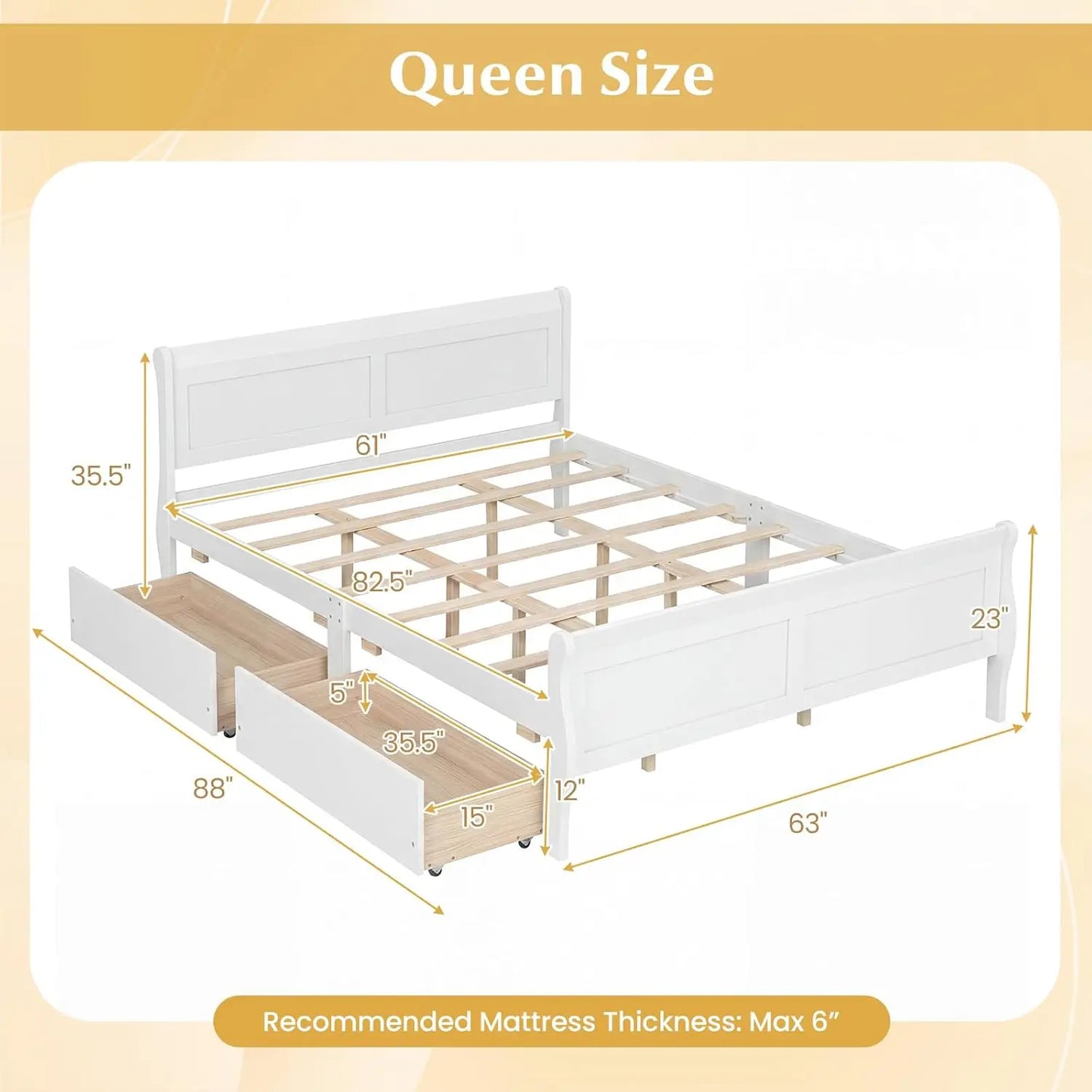 Queen Storage Bed Frame With Wood Headboard Footboard Drawers Slats