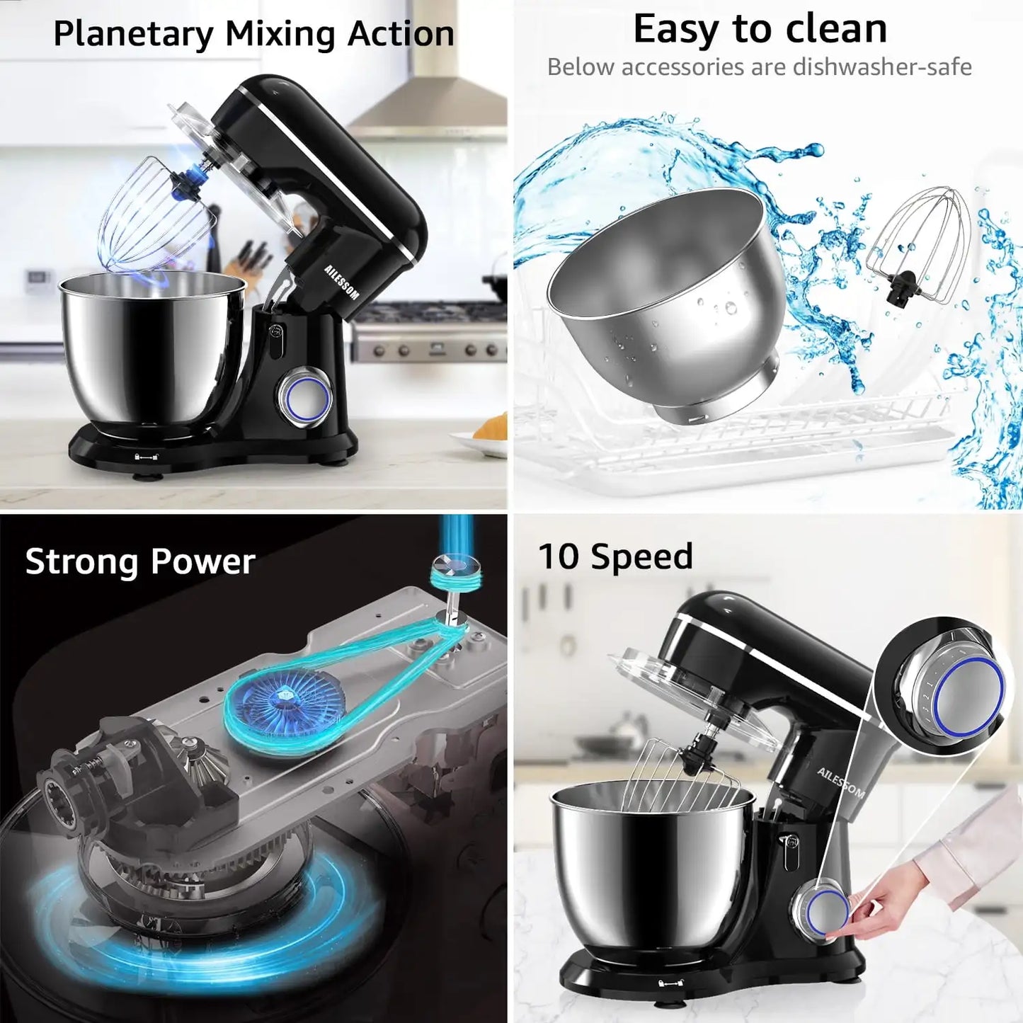 XMSJH Stand Mixer 10-Speed Tilt-Head Bowl And Dough Hook