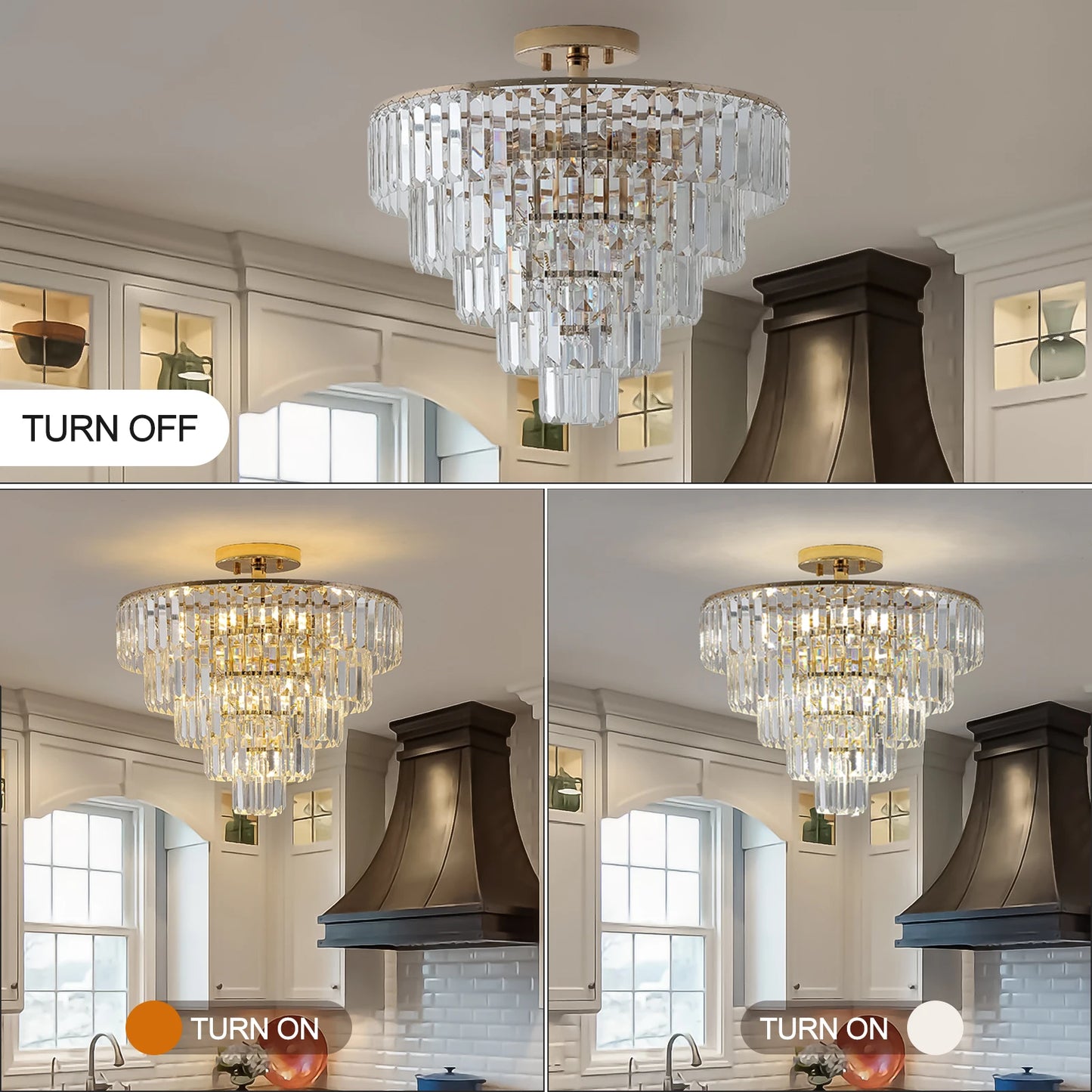 ARLGSITE Luxury Crystal Flush Mount Chandelier Light