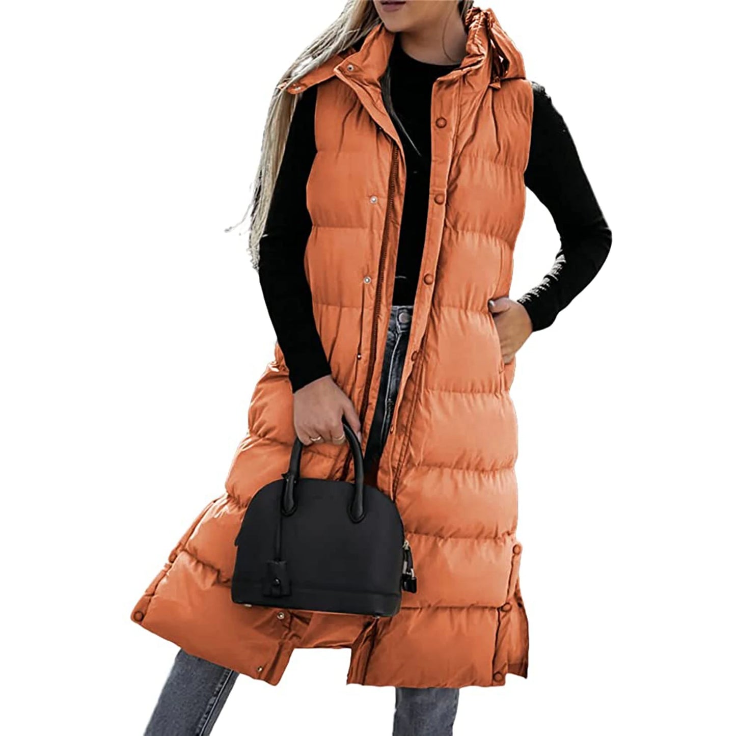 Meihuida Quilted Puffer Vest With Hood Women Winter Jacket