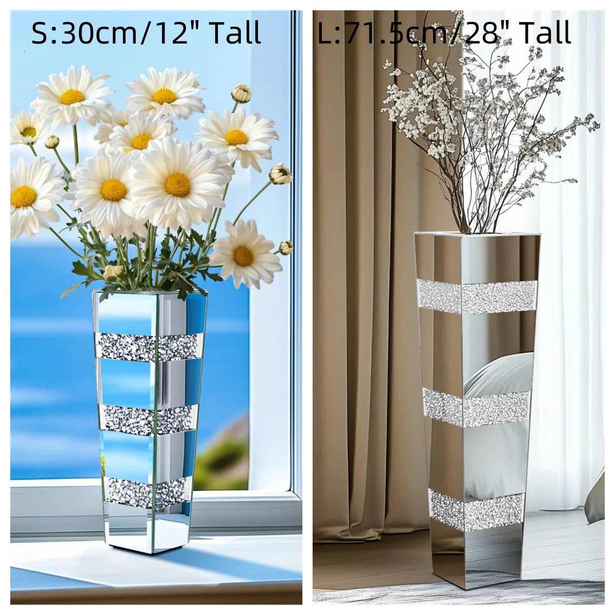 Function Modern Floor Vase Crystal Silver Mirrored