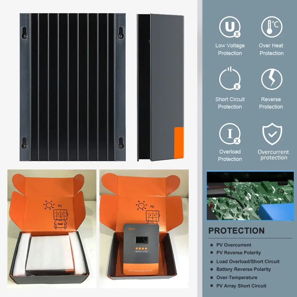 PowMr MPPT 60A Solar Charge Controller 12V 24V 36V 48V LiFePO4 Auto