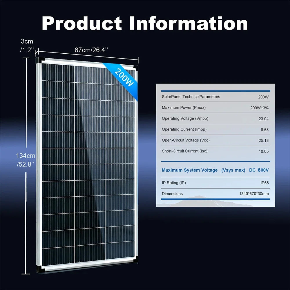 AeternaSol 200W N Type Monocrystalline Solar Panel Kit Off Grid PV System