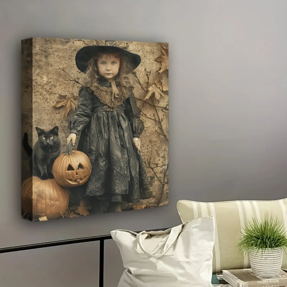 Hign-concerned Solid Wood Frame Halloween Witch Cat Decor