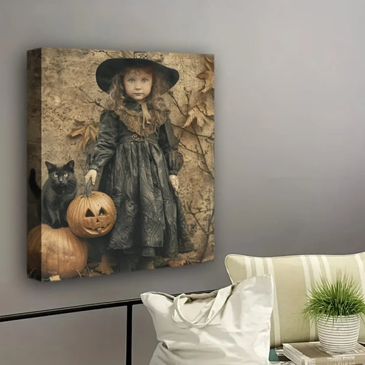 Hign-concerned Solid Wood Frame Halloween Witch Cat Decor
