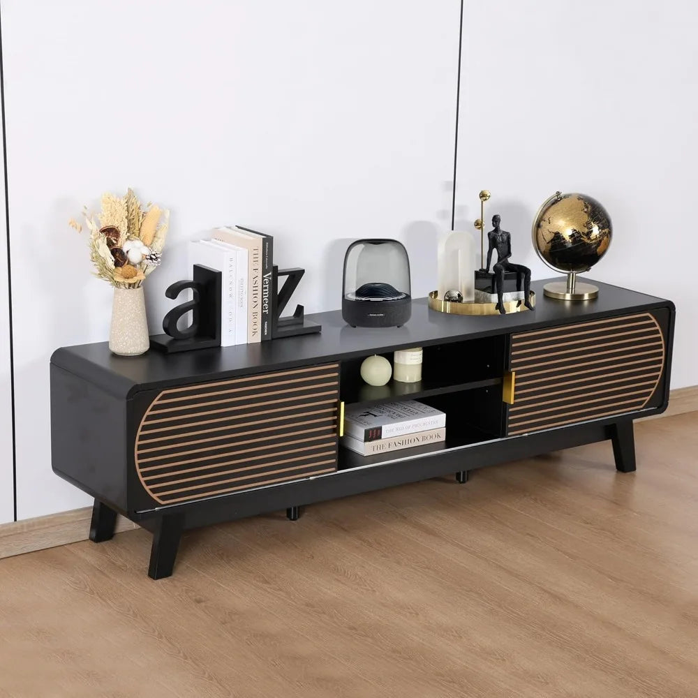 Century Modern TV Stand With Fluted Sliding Doors Entertainment Center