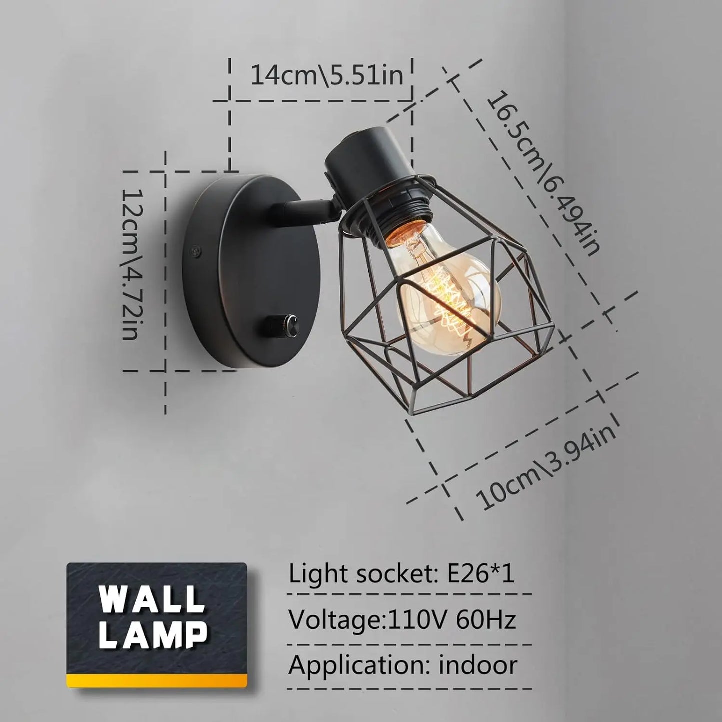 Lightess Vintage Cage Wall Sconce With Dimmer Adjustable Head