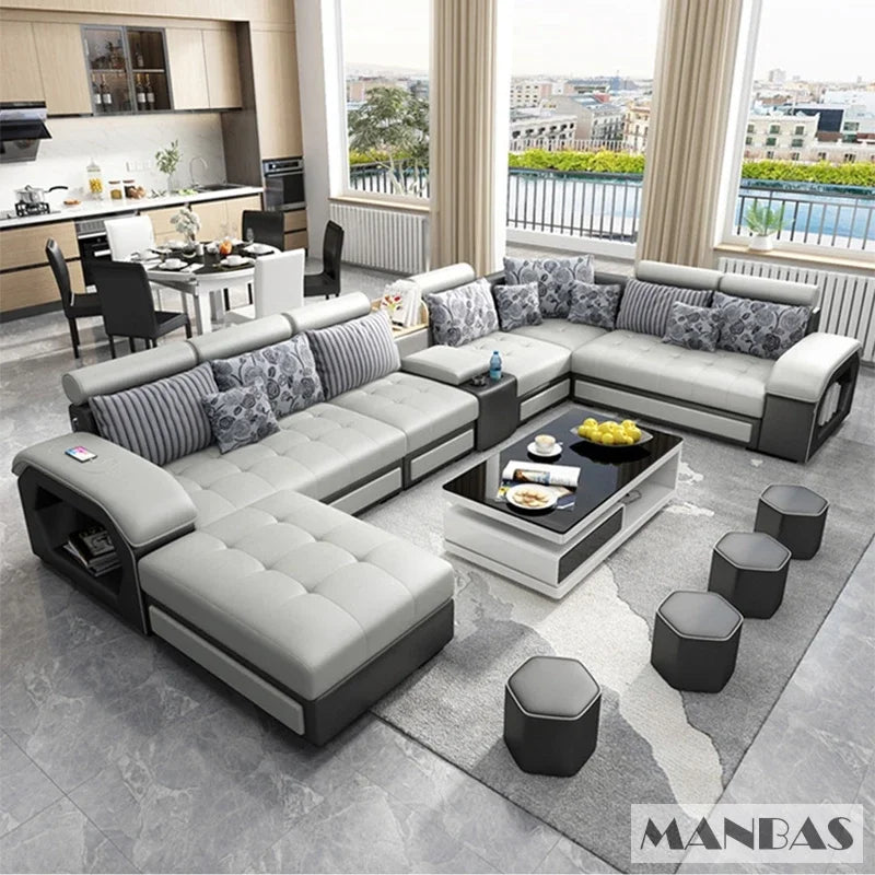 Linlamlim Modern U-Shaped Fabric Sofa Set with USB