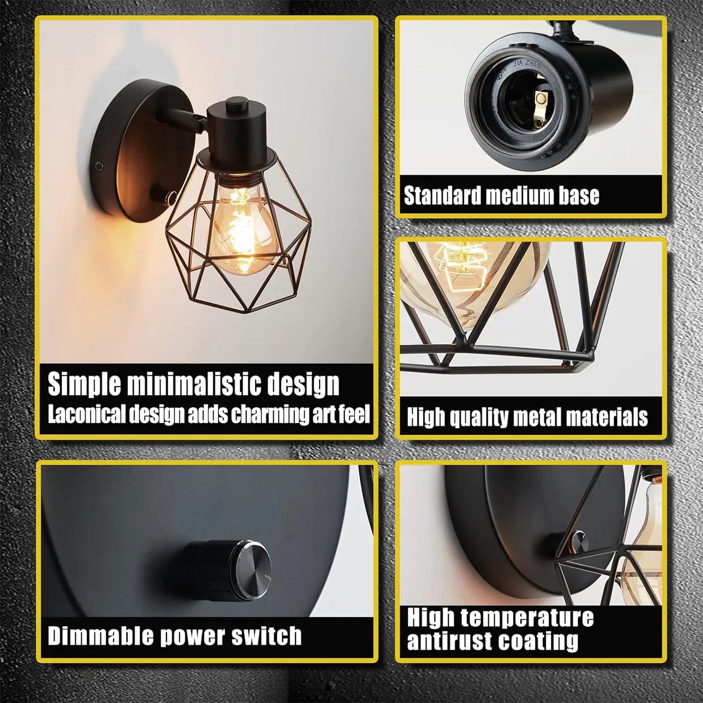 Lightess Vintage Cage Wall Sconce With Dimmer Adjustable Head
