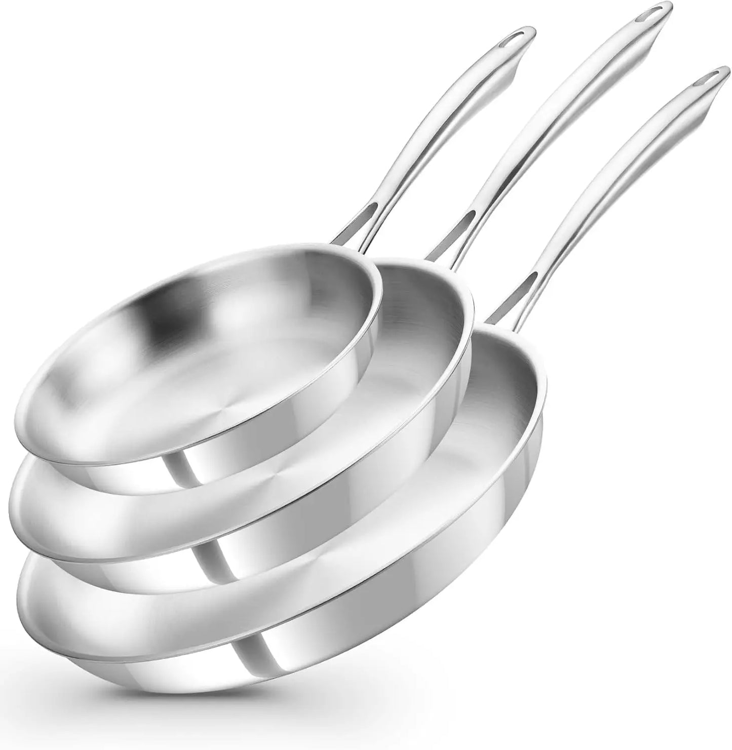 Tri Ply Stainless Steel Frying Pan Set Induction Compatible