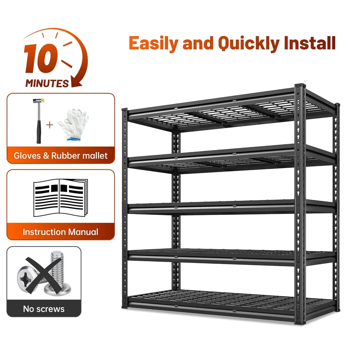 Heavy Duty Metal Garage Storage Shelving Unit Five Tier 3000Lbs