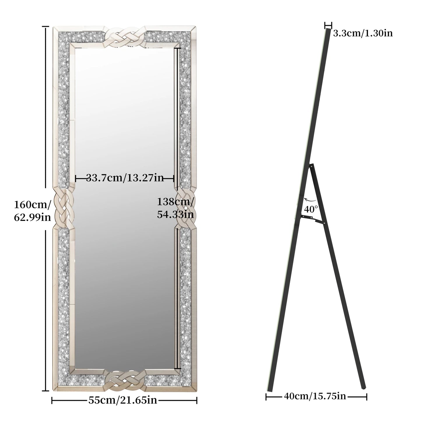 Hign Concerned Crushed Diamond Full Length Mirror Framed
