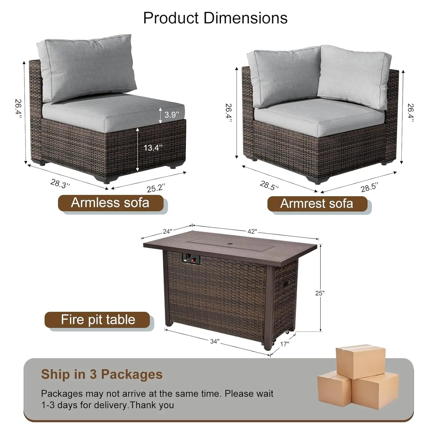 XIAOLANG Outdoor Sectional Patio Furniture Set With Fire Pit Table