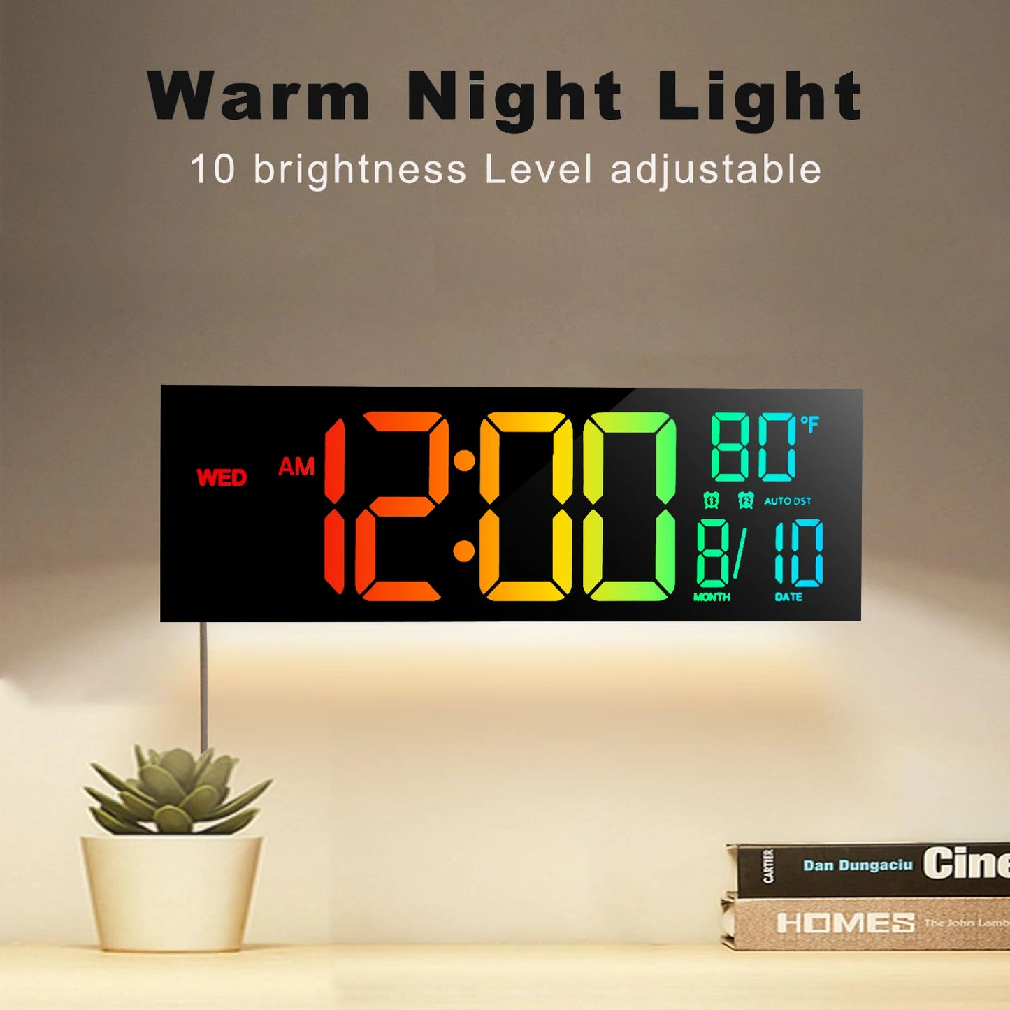 Digital Wall Clock with Large LED Display, Remote, Alarm, Temperature