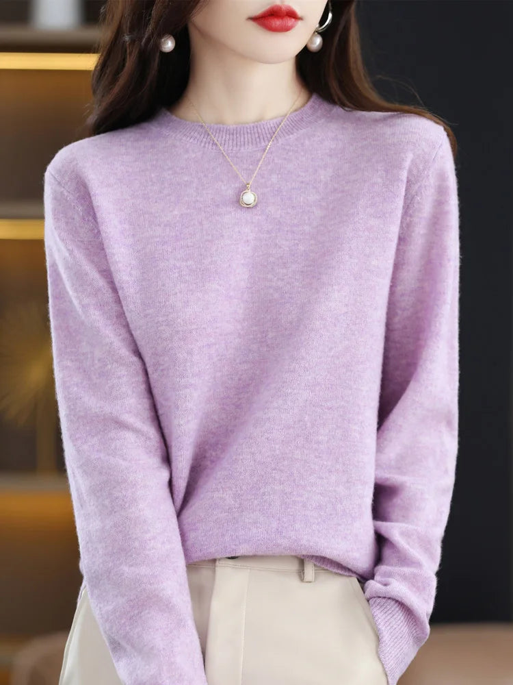 Addonee Merino Wool Women O Neck Sweater Long Sleeve