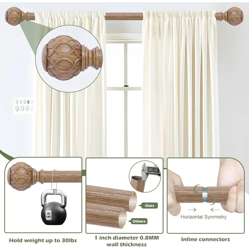 Hign-concerned Two Pack Wood Curtain Rods Adjustable