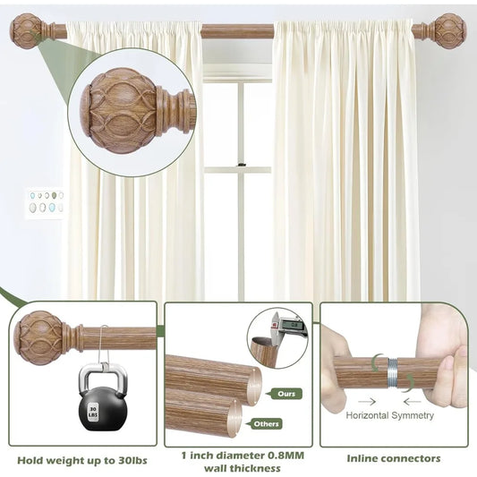 Hign-concerned Two Pack Wood Curtain Rods Adjustable